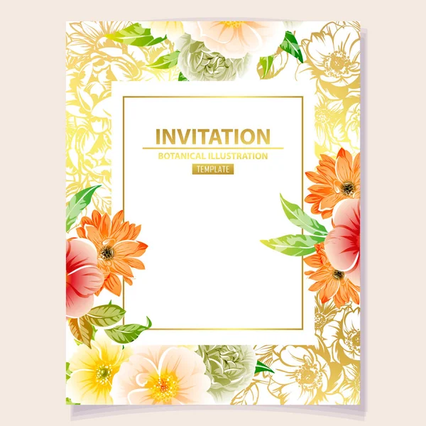 Ilustrație Vectorială Cardului Invitație Colorat Model Flori Stil Vintage — Vector de stoc