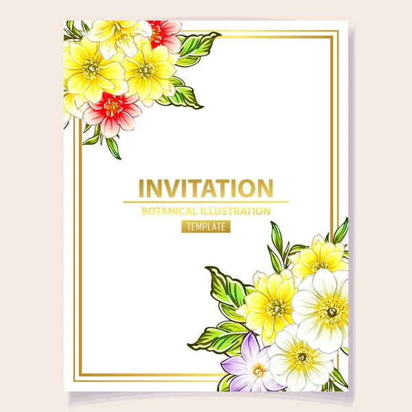 Vector Illustration Colourful Invitation Card Vintage Style Flowers Pattern — Stock Vector