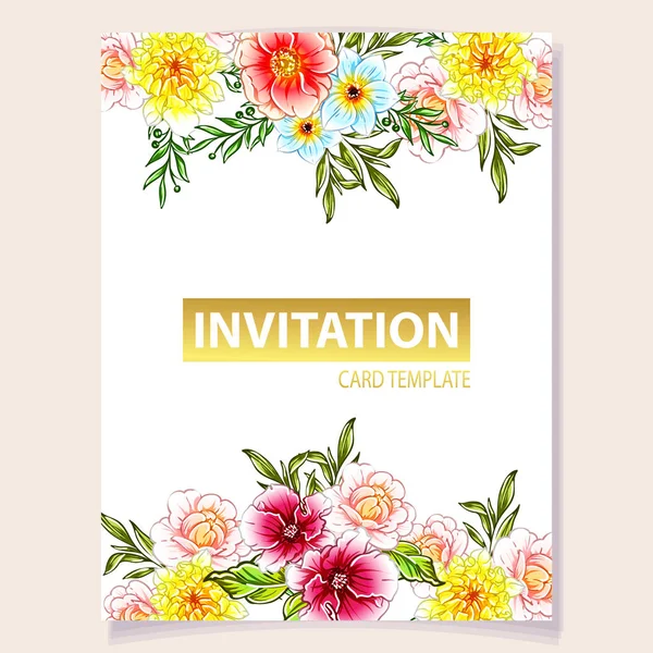 Illustrazione Vettoriale Colorato Biglietto Invito Modello Fiori Stile Vintage — Vettoriale Stock