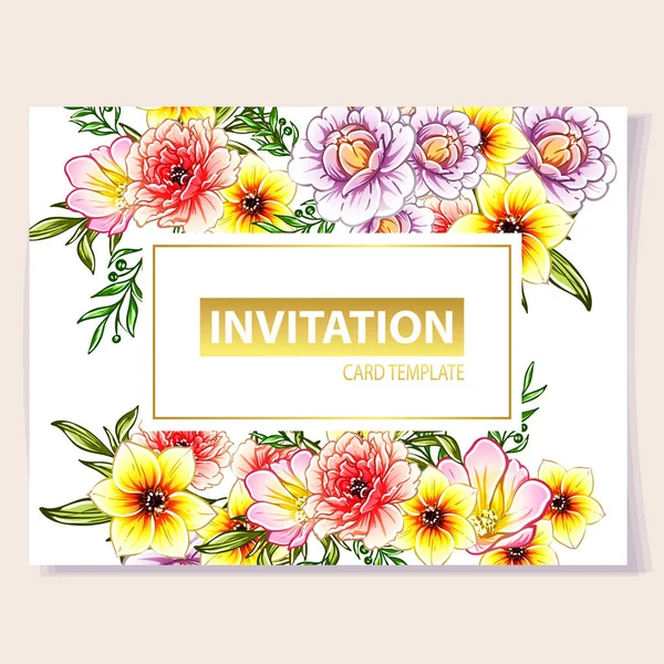 Vector Illustration Colourful Invitation Card Vintage Style Flowers Pattern — Stock Vector