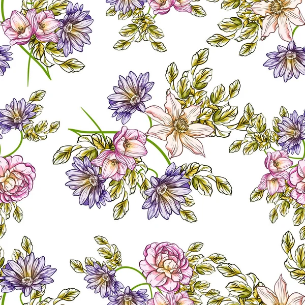 Illustration Vectorielle Fleurs Vives Motif Fond — Image vectorielle