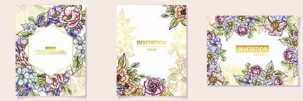 renkli davetiye, vintage tarzı çiçek desen vektör çizim