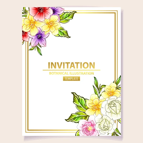 Vector Illustration Colourful Invitation Card Vintage Style Flowers Pattern — Stock Vector