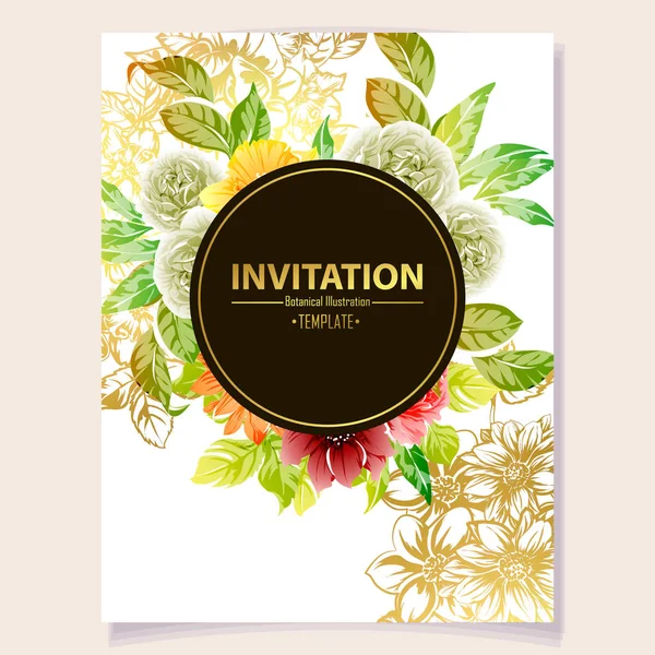 Vector Ilustración Tarjeta Invitación Colores Patrón Flores Estilo Vintage — Vector de stock