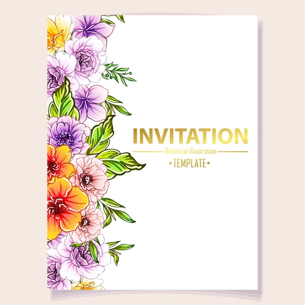 Vektorillustration Der Bunten Einladungskarte Blumenmuster Vintage Stil — Stockvektor