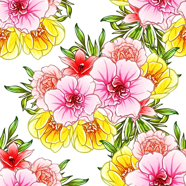 Ilustração Vetorial Fundo Padrão Flores Brilhantes — Vetor de Stock