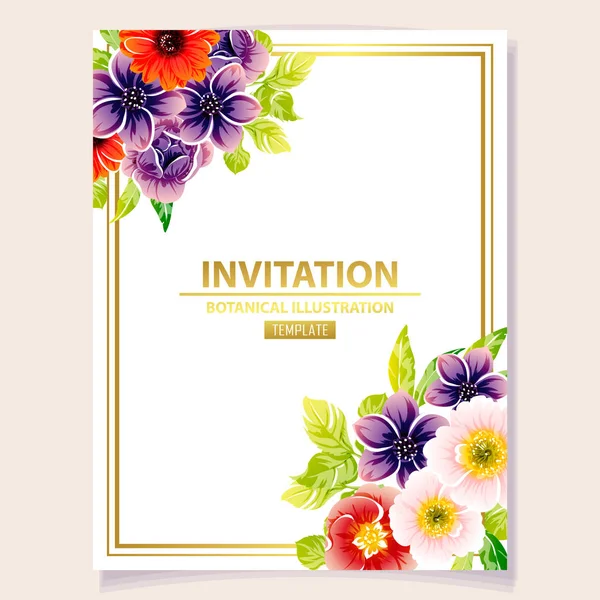 Ilustração Vetorial Cartão Convite Colorido Padrão Flores Estilo Vintage — Vetor de Stock