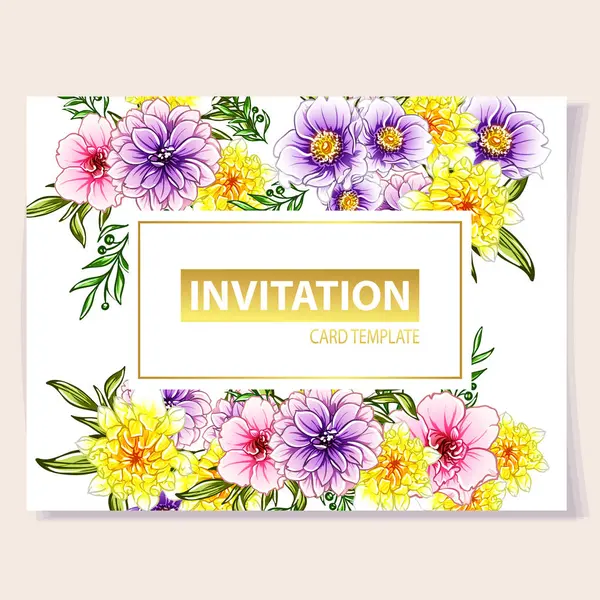 Vector Illustration Colourful Invitation Card Vintage Style Flowers Pattern — Stock Vector