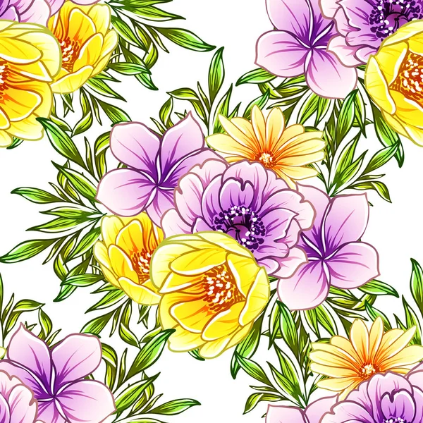 Ilustração Vetorial Fundo Padrão Flores Brilhantes — Vetor de Stock