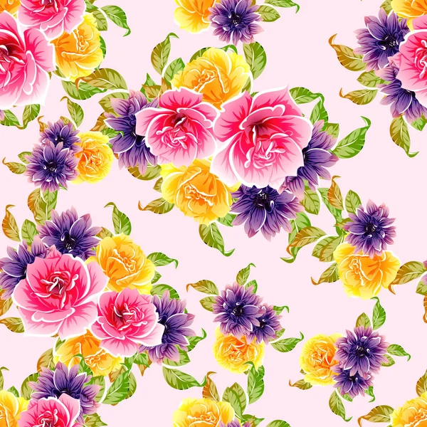 Ilustração Vetorial Fundo Padrão Flores Brilhantes — Vetor de Stock