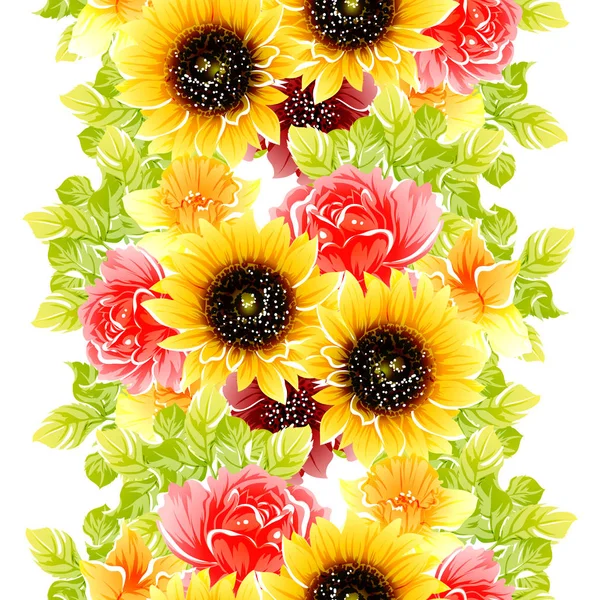 Illustration Vectorielle Fleurs Vives Motif Fond — Image vectorielle