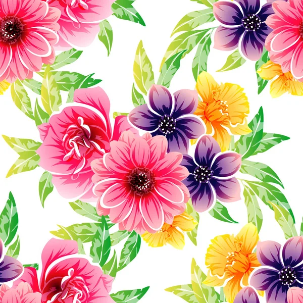 Illustration Vectorielle Fleurs Vives Motif Fond — Image vectorielle