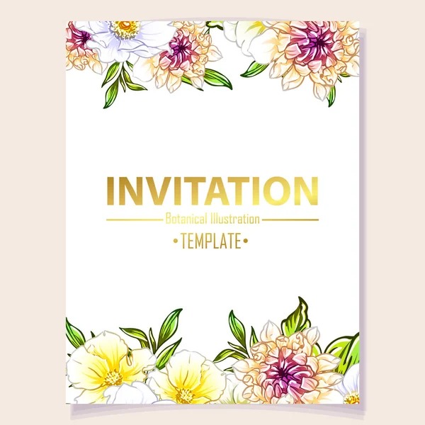 Vector Illustration Colourful Invitation Card Vintage Style Flowers Pattern — Stock Vector