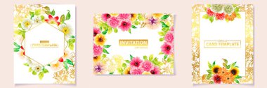 renkli davetiye, vintage tarzı çiçek desen vektör çizim