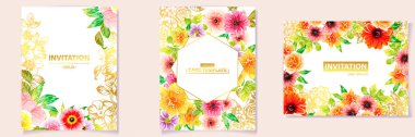 renkli davetiye, vintage tarzı çiçek desen vektör çizim