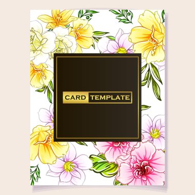 renkli davetiye, vintage tarzı çiçek desen vektör çizim