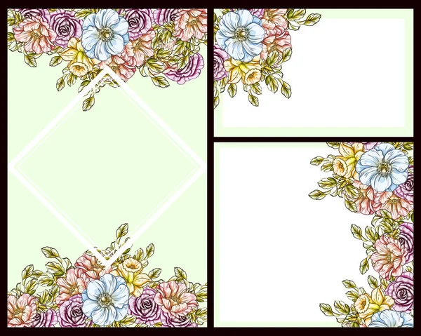 Vektorové Ilustrace Barevné Pozvánka Vintage Styl Květiny Vzor — Stockový vektor