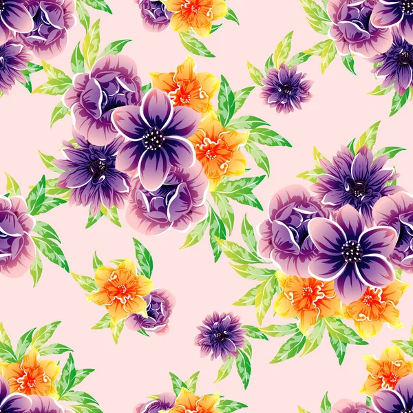 Ilustração Vetorial Fundo Padrão Flores Brilhantes — Vetor de Stock