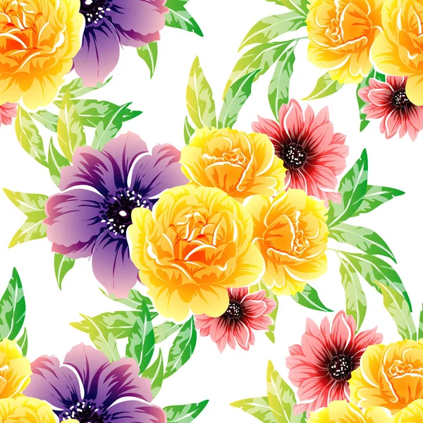 Vector Illustration Bright Flowers Pattern Background — Stock Vector