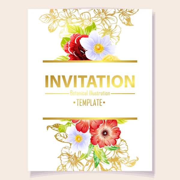 Vector Illustration Colourful Invitation Card Vintage Style Flowers Pattern — Stock Vector