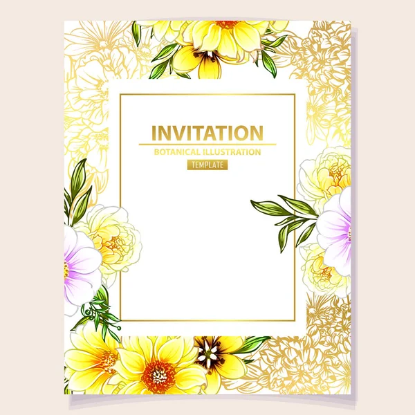 Illustration Vectorielle Carte Invitation Colorée Motif Fleurs Style Vintage — Image vectorielle