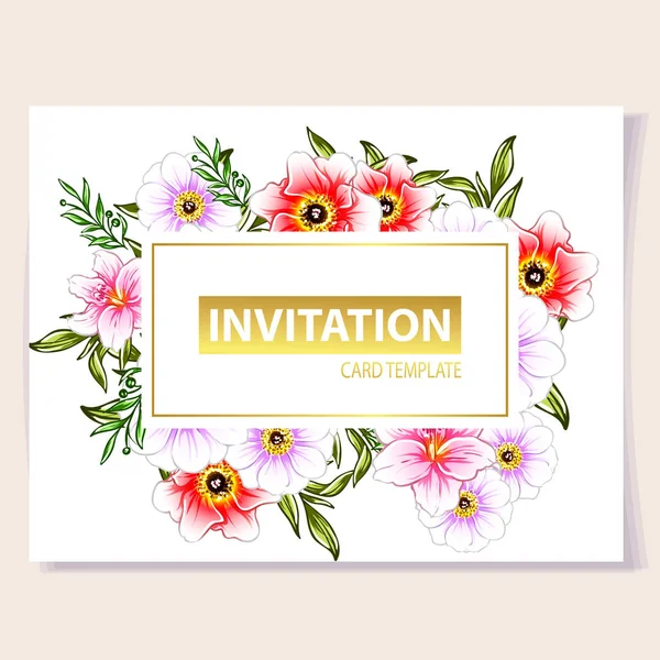 Illustration Vectorielle Carte Invitation Colorée Motif Fleurs Style Vintage — Image vectorielle