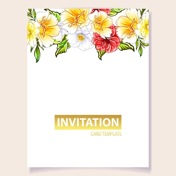Vektorillustration Färgglada Inbjudningskort Vintage Stil Blommor Mönster — Stock vektor