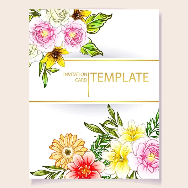 Vector Illustration Colourful Invitation Card Vintage Style Flowers Pattern — Stock Vector