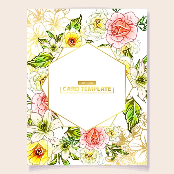 Vector Illustration Colourful Invitation Card Vintage Style Flowers Pattern — Stock Vector