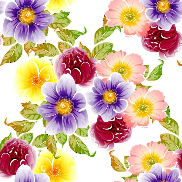 Vektoros Illusztráció Fényes Virágok Mintás Háttérrel — Stock Vector