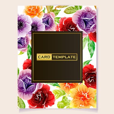 renkli davetiye, vintage tarzı çiçek desen vektör çizim