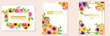 renkli davetiye, vintage tarzı çiçek desen vektör çizim