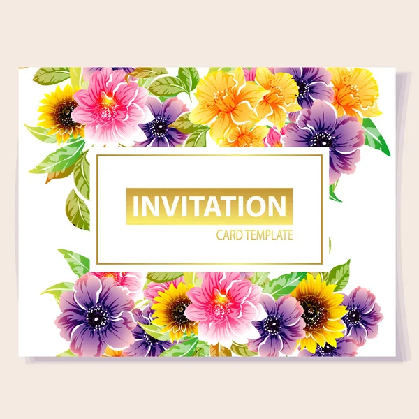 Vector Illustration Colourful Invitation Card Vintage Style Flowers Pattern — Stock Vector