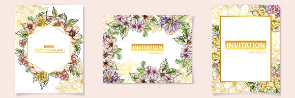 Vector Illustration Colourful Invitation Card Vintage Style Flowers Pattern — Stock Vector