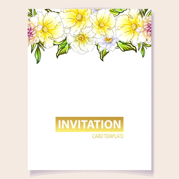 Illustration Vectorielle Carte Invitation Colorée Motif Fleurs Style Vintage — Image vectorielle