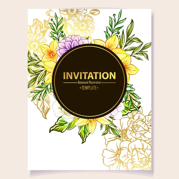 Vector Ilustración Tarjeta Invitación Colores Patrón Flores Estilo Vintage — Vector de stock