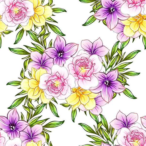 Ilustração Vetorial Fundo Padrão Flores Brilhantes — Vetor de Stock