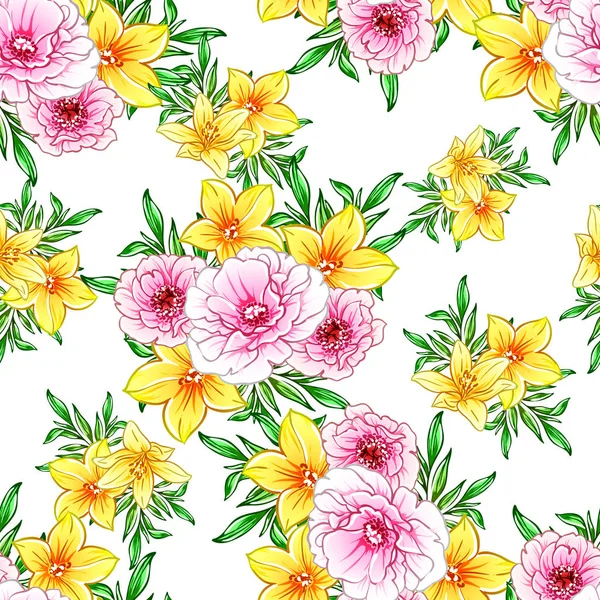 Ilustração Vetorial Fundo Padrão Flores Brilhantes — Vetor de Stock