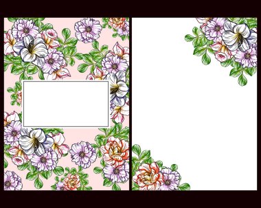 renkli davetiye, vintage tarzı çiçek desen vektör çizim