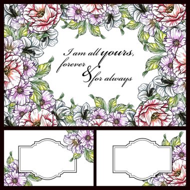 renkli davetiye, vintage tarzı çiçek desen vektör çizim