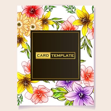 renkli davetiye, vintage tarzı çiçek desen vektör çizim