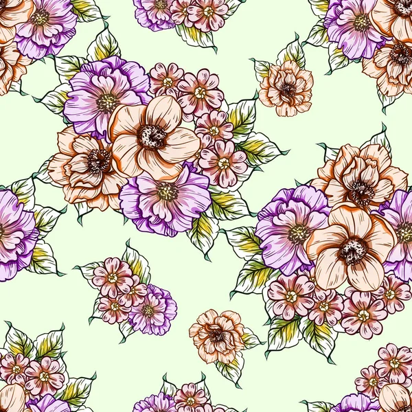 Ilustração Vetorial Fundo Padrão Flores Brilhantes — Vetor de Stock