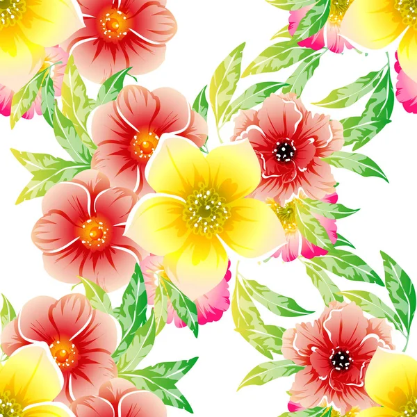 Vector Illustration Bright Flowers Pattern Background — Stock Vector