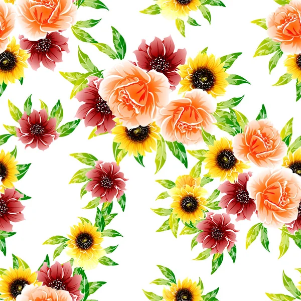 Illustration Vectorielle Fleurs Vives Motif Fond — Image vectorielle