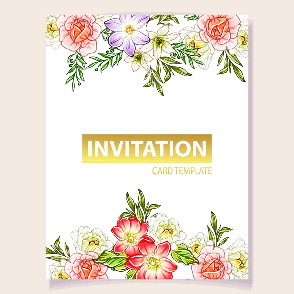 Vector Illustration Colourful Invitation Card Vintage Style Flowers Pattern — Stock Vector