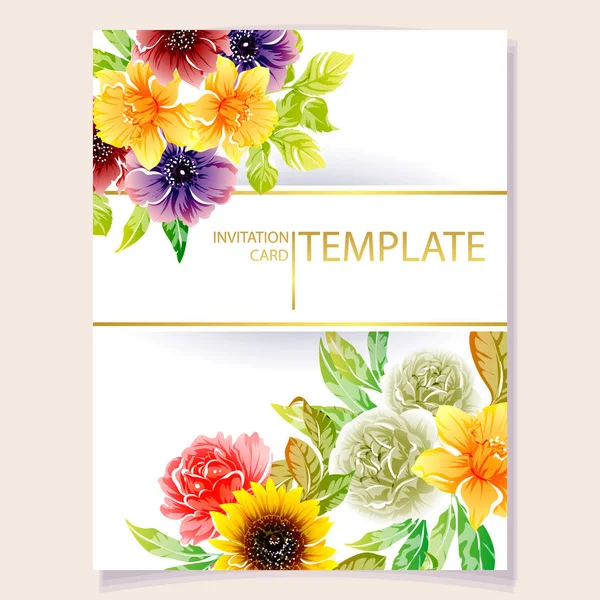 Illustration Vectorielle Carte Invitation Colorée Motif Fleurs Style Vintage — Image vectorielle