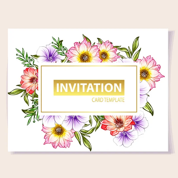 Illustration Vectorielle Carte Invitation Colorée Motif Fleurs Style Vintage — Image vectorielle