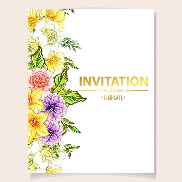 Illustration Vectorielle Carte Invitation Colorée Motif Fleurs Style Vintage — Image vectorielle