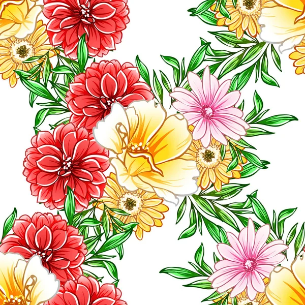 Ilustração Vetorial Fundo Padrão Flores Brilhantes — Vetor de Stock