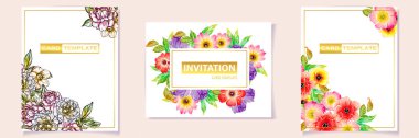 renkli davetiye, vintage tarzı çiçek desen vektör çizim